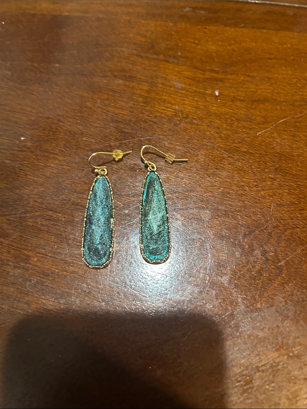 Gold-Trim Teal Drop Earrings